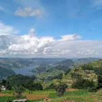 Terraced hills and islands around Lake Bunyonyi in Kabale District