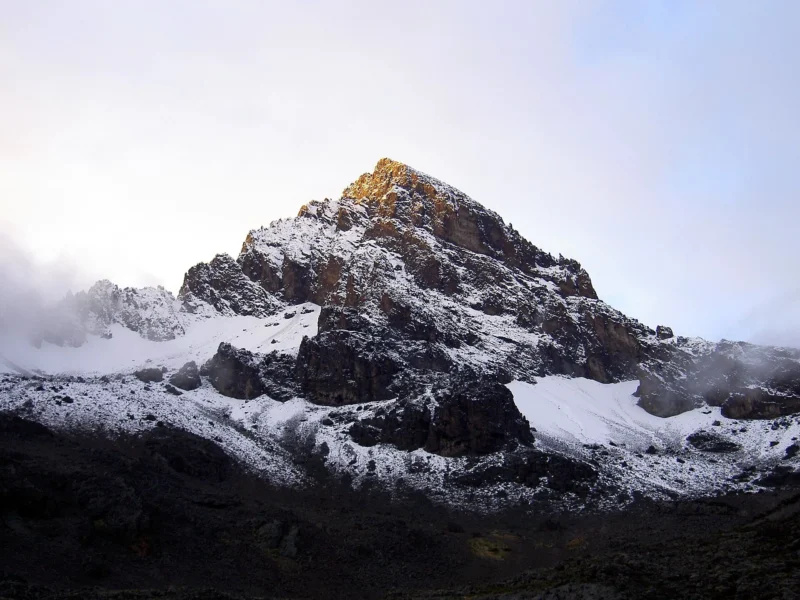 Mawenzi peak on Kilimanjaro dusted with snow