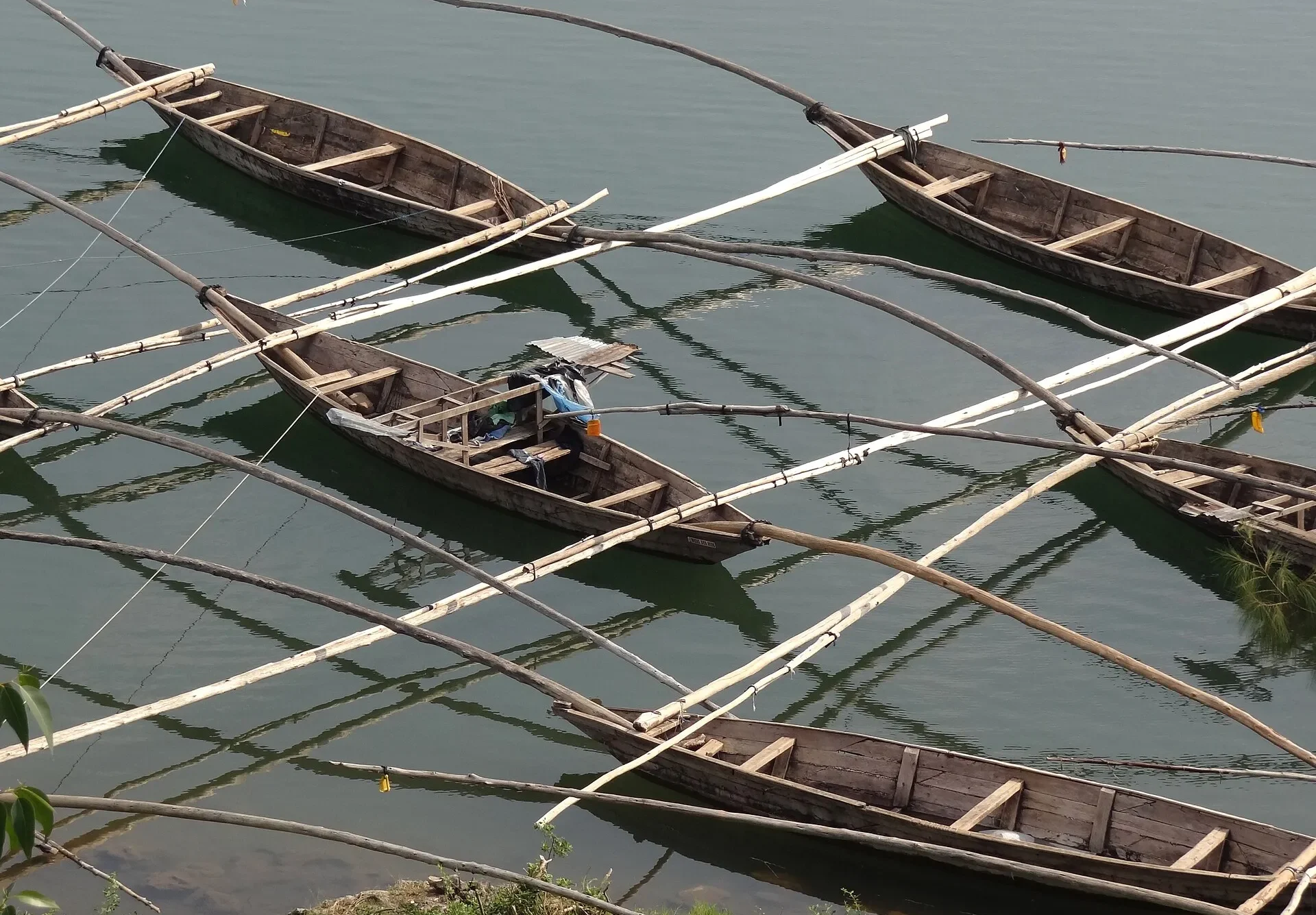 Wooden fishing boats moored on Lake Kivu at Karongi (Kibuye)