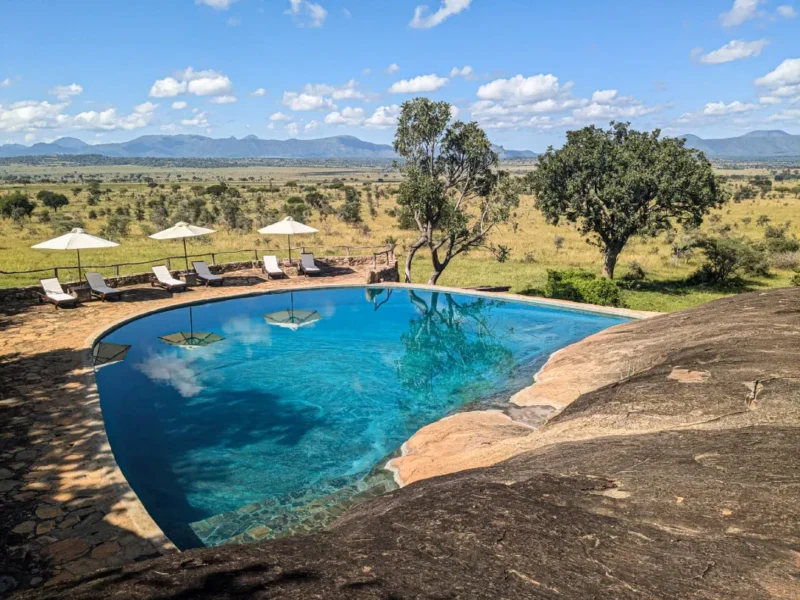 Rock-cut swimming pool at Apoka Safari Lodge, Kidepo