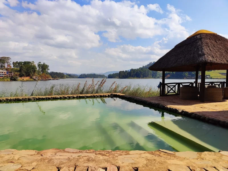 Natural swimming pool at Birdnest Resort on Lake Bunyonyi