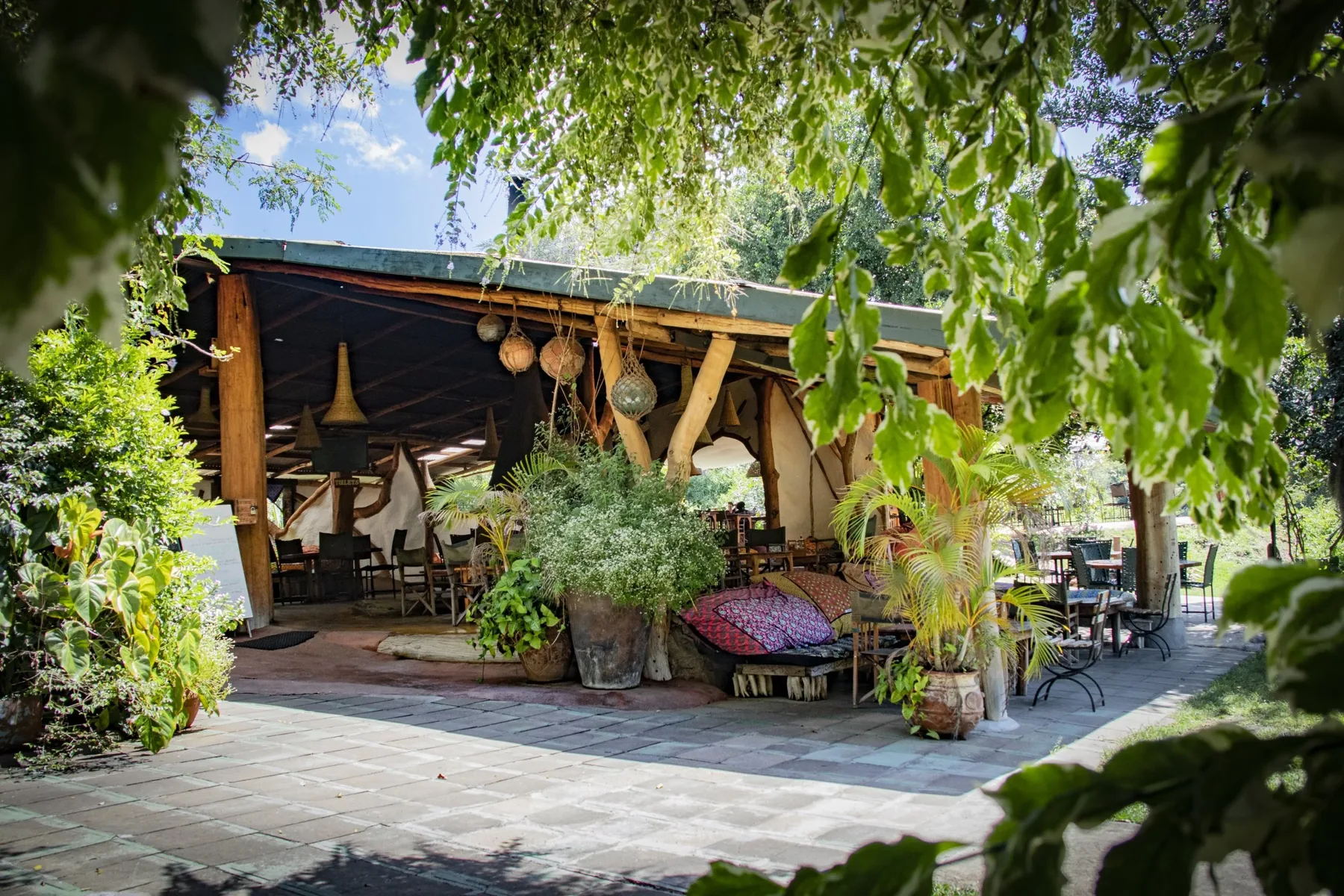 Garden restaurant and bar at Camp Carnelley's, Lake Naivasha