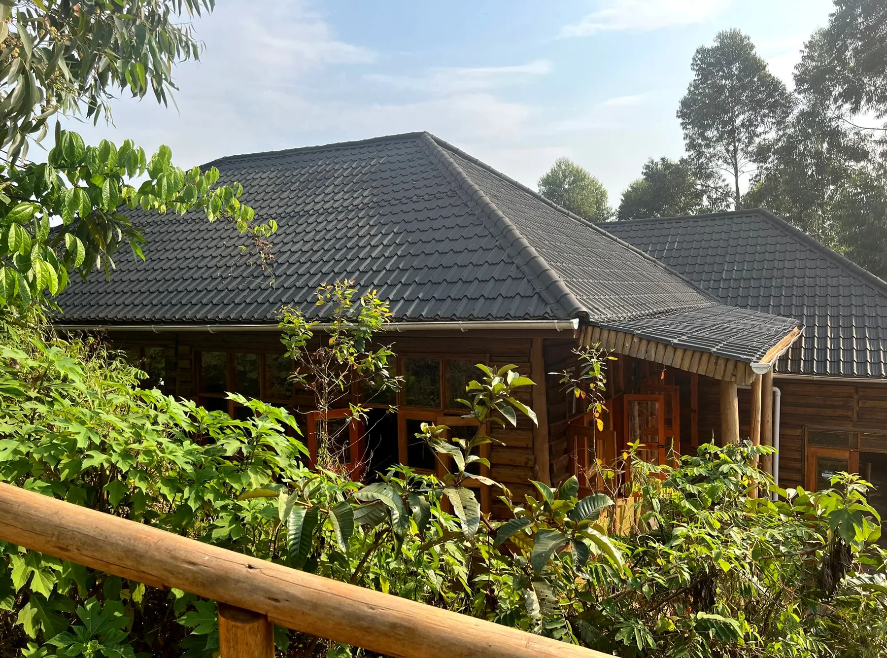 Gorilla Bluff Lodge on its ridge above Bwindi forest
