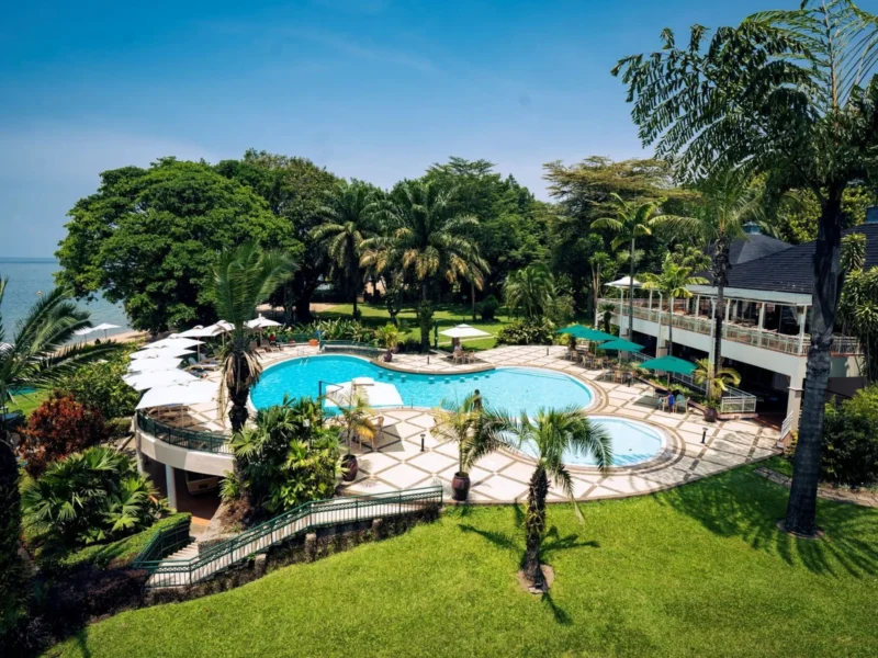Gardens and pool at Lake Kivu Serena Hotel