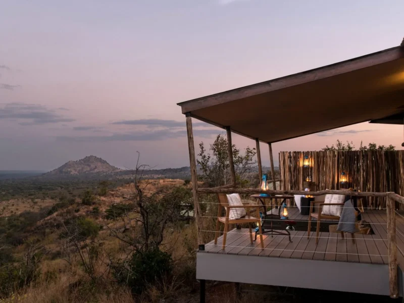 Suite deck at dusk overlooking Tarangire at Lemala Mpingo Ridge