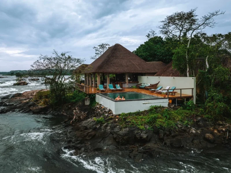 Suite on the rocks above the Nile rapids at Lemala Wildwaters Lodge