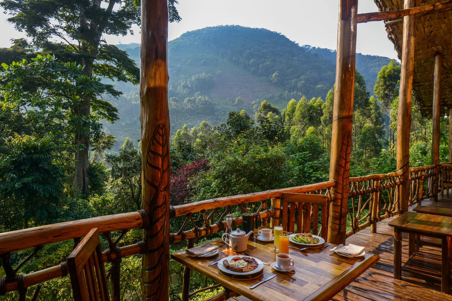 Dining deck at Mahogany Springs Lodge overlooking Bwindi forest