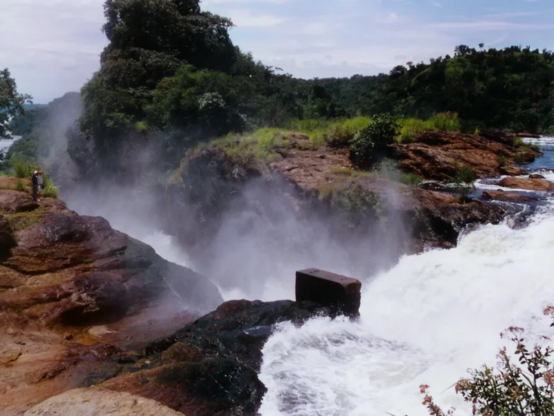 The Nile forcing through the narrow gorge at the top of Murchison Falls