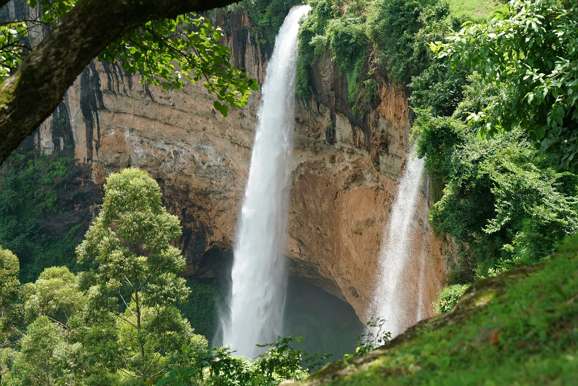 Sipi Falls plunging over a cliff on the slopes of Mount Elgon