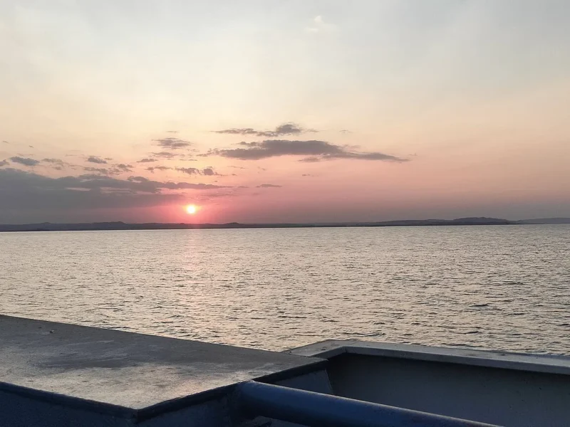 Sunset over Lake Victoria seen from a boat